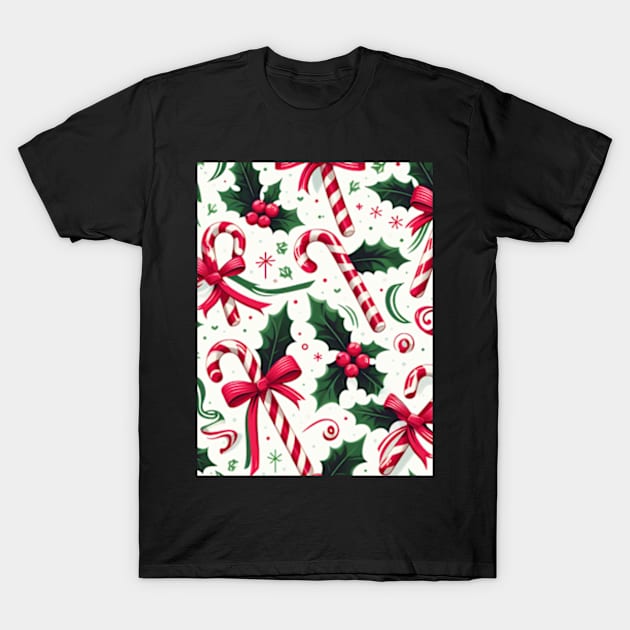 Christmas Candy Cane Pattern T-Shirt by ArtFactoryAI